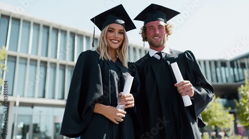 Graduates Looking at Sunset After Ceremony at University in Evening Hours