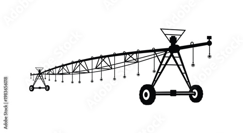 A striking black silhouette of a large center pivot irrigation system dominates the frame showcasing agricultural technology silhouette high quality professional detailed modern elegant