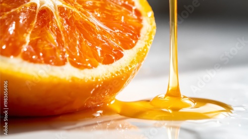 Orange Slice Dripping With Honey on a Smooth Surface in Bright Light