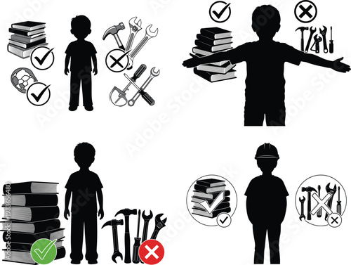 Children’s association with books and tools in educational and manual contexts