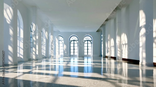 Shadows and Light Form Patterns on a Blue Floor in a Simple Room During the Day