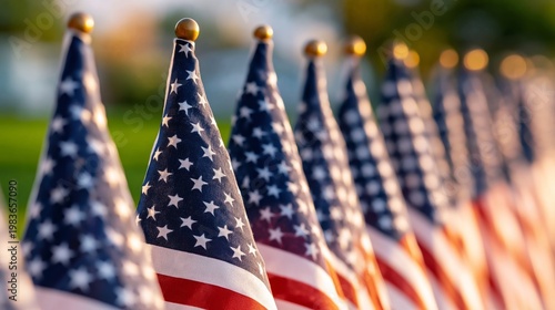 Flags Line a Field in a Celebration During a Festive Day in Springtime