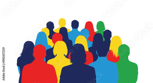 A vibrant collection of colorful human silhouettes clustered closely together representing diversity and community a striking visual composition silhouette high quality professional detailed modern