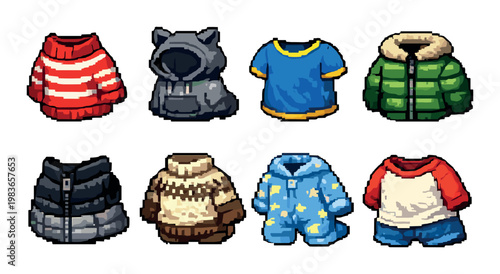 Children clothing icons arranged in grid on neutral background