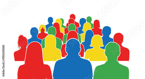 A vibrant collection of colorful human head silhouettes are densely arranged creating a visually striking and modern composition silhouette high quality professional detailed elegant