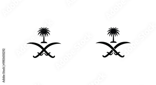 Tableau sur toile Saudi arabia emblem with palm trees and swords a striking silhouette