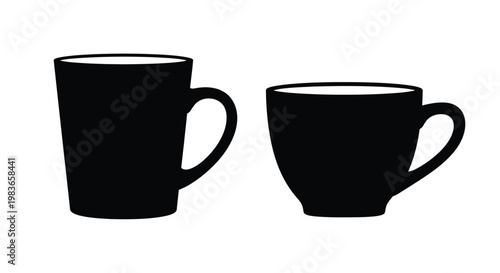 Two black cups displayed side by side a striking silhouette