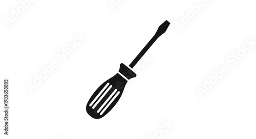 A black silhouette of a flathead screwdriver against a white background