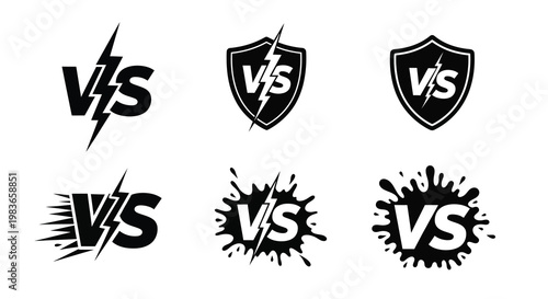Versus logos with shields and dynamic effects a bold silhouette