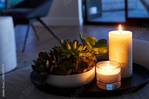 Evening Gathering With Candles and Plants on the Table Outside
