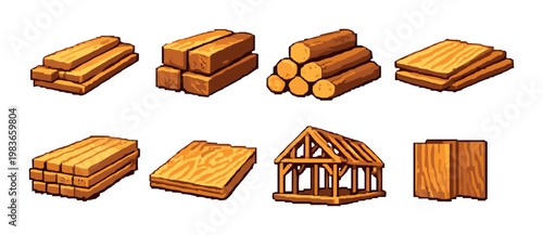 Wood material icons showing lumber and framing elements