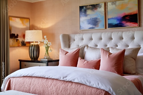 Cozy Bedroom With Light Colors and Wall Art in a Calm Setting During Daytime