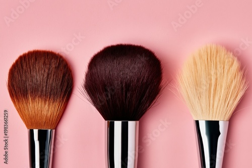 Different Types of Makeup Brushes on a Pink Background for Beauty Fans and Ar...
