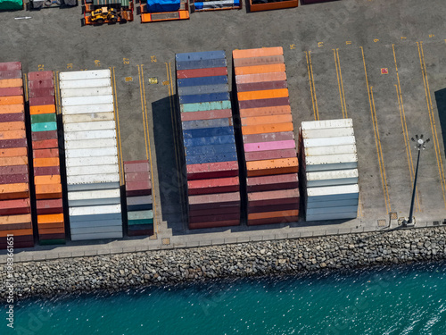 Tableau sur toile Aerial view of a shunting platform and storage of maritime containers in port te