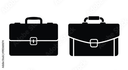 Two black briefcases displayed side by side a minimalist silhouette
