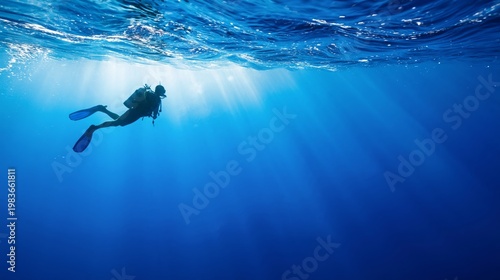 Swimmer Glides Through Clear Water in Tropical Location During Sunny Day