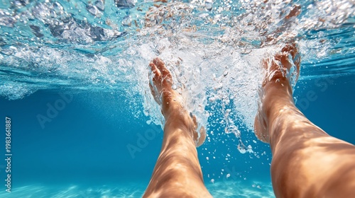 Swimmer Glides Through Clear Water in Tropical Location During Sunny Day