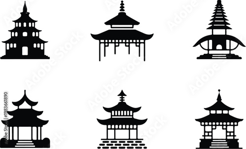 Quadro su tela Pagoda Silhouette Icon Vector Outline Design