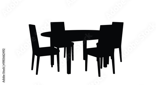 Black furniture set including table and chairs a dark silhouette