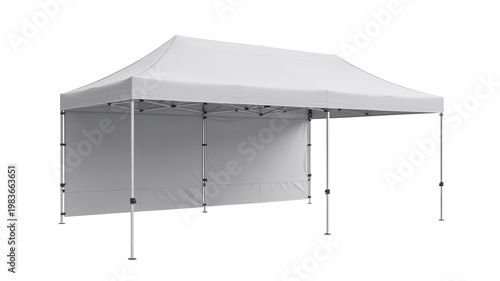White pop up canopy tent with attached back wall and metal frame pop up tent outdoor shelter event tent