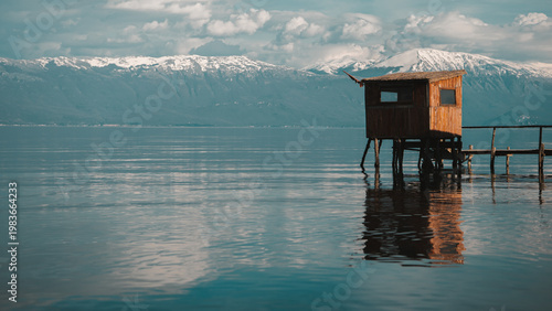Wooden fishing hut on Lake Ohrid, North Macedonia 