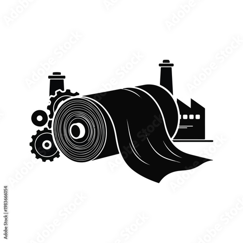 Industrial Roll of Fabric with Gears and Factory