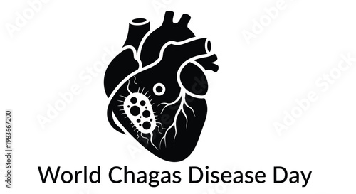 Black silhouette of a human heart with text referencing chagas disease awareness