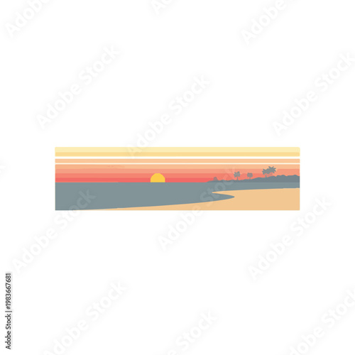 Sunset Beach Landscape with Palm Trees and Ocean