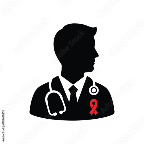 Doctor with Stethoscope and Red Ribbon
