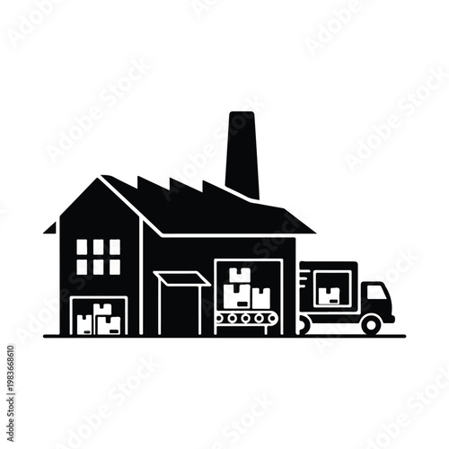 Factory Warehouse and Delivery Truck Scene