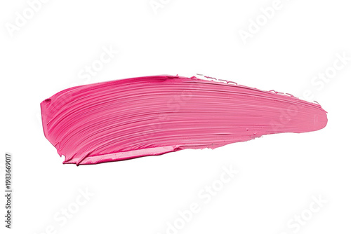 Pink lipstick smudge stroke creating a vibrant beauty cosmetic swatch with creamy texture, transparent background