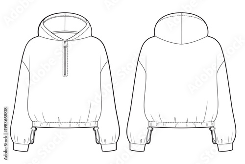 Hoodie sweatshirt with zipper on front fashion sketch