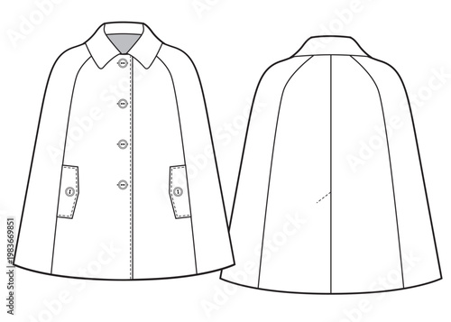Womans cape coat with buttons sketch