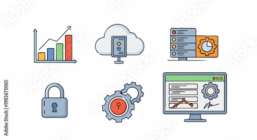 Financial business strategy concept with digital technology and security icons for growth