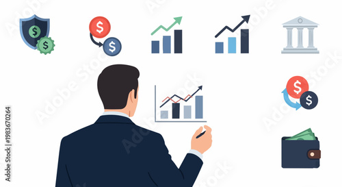 Businessman analyzing financial data with charts and graphs in office