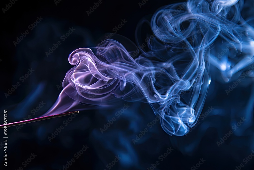 Obraz premium Abstract blue and purple smoke trails on a dark background.