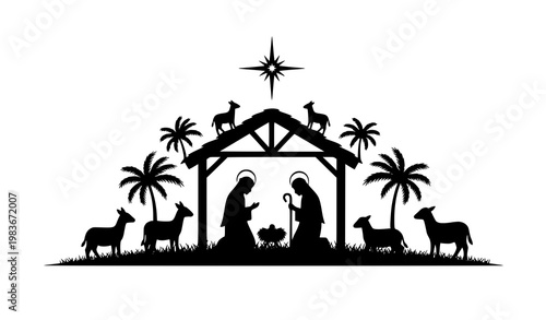 Artistic nativity silhouette Christmas scene vector design