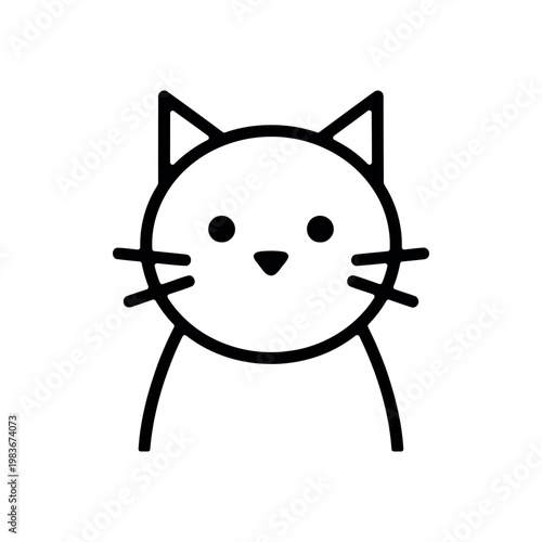 Simple cartoon cat face on white background, black