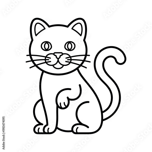 Simple line of a sitting black and white cat kitten