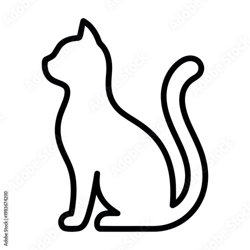 Sitting cat silhouette, profile view, outline feline