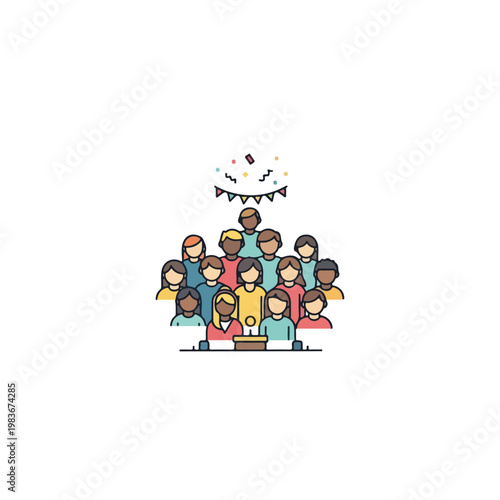 Group Celebration with Birthday Cake