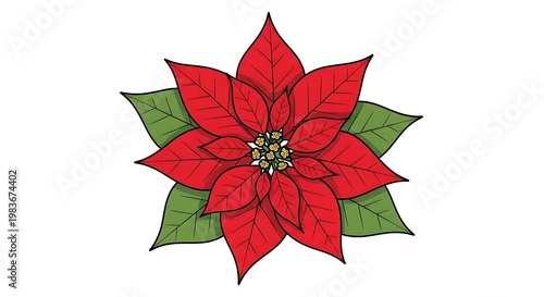 Poinsettia icon, seasonal flower vector symbol isolated on white