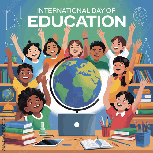 Children Celebrating International Education Day.