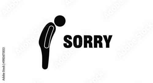 A stark black silhouette of a person bowing their head accompanies the bold word sorry conveying regret and apology silhouette high quality professional detailed