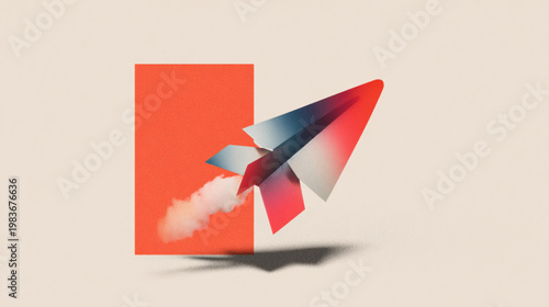 Paper Airplane Emerging From Orange Rectangle With Smoke For Business Innovation Concepts