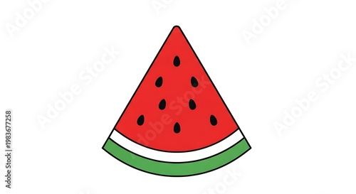 Fresh Watermelon Slice with Red Fruit and Green Rind Isolated on White