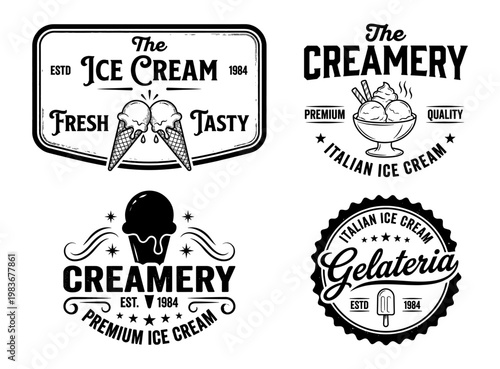 Ice cream gelateria logo set for branding packaging cone and popsicle