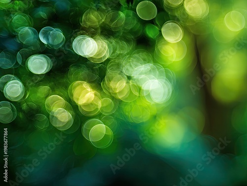 Vibrant Green Bokeh Lights Abstract Background.