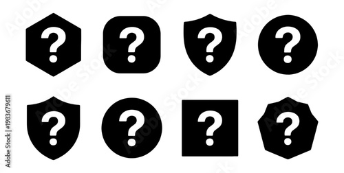 Minimalist question mark icons, 8 black help symbols, support and FAQ vector elements
