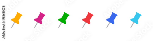 Push pin icon set marker. Pin pointer thumbstack minimal icon